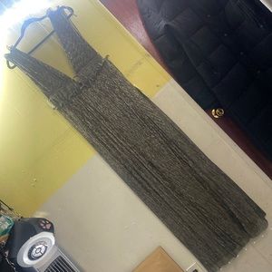 NWT Lulus Spotlight on You Black and Gold Metallic Maxi Dress size M